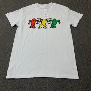 KEITH HARING Shirt Men Medium Dancing Friends Ripple Junction Short Sleeve White